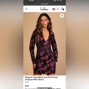 Elegant Taste Black and Pink Floral Jacquard Mini Dress